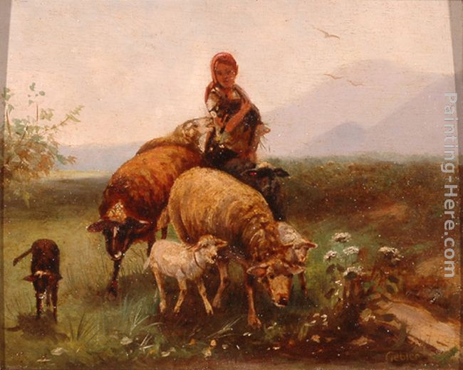 Shepherdess painting - Friedrich Otto Gebler Shepherdess art painting